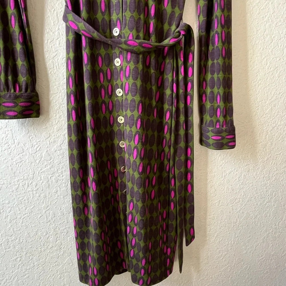 Boden button up shirt dress 70s long sleeve belted indie printed teacher career - Picture 7 of 12